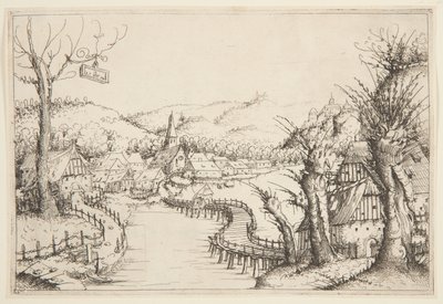 Paesaggio con un ponte di legno tortuoso da Augustin Hirschvogel