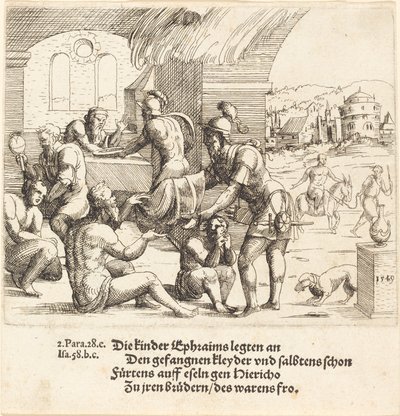Gli uomini di Efraim si prendono cura dei loro prigionieri e li riportano a Gerico, 1549 da Augustin Hirschvogel