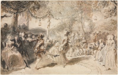 Ballerini in costume che si esibiscono in una taverna da giardino, 1756 da Augustin de Saint Aubin