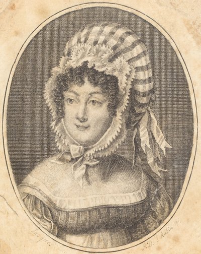 Testa di Donna con Cappello a Strisce da Augustin de Saint Aubin