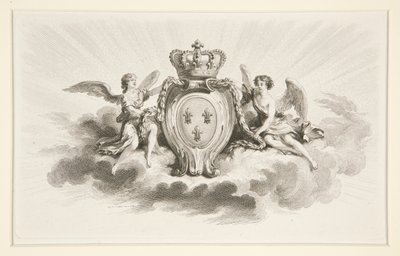 Stemma Reale con Fleurs de Lis Fiancheggiato da Angeli, riproduzione del XIX secolo da Augustin de Saint Aubin