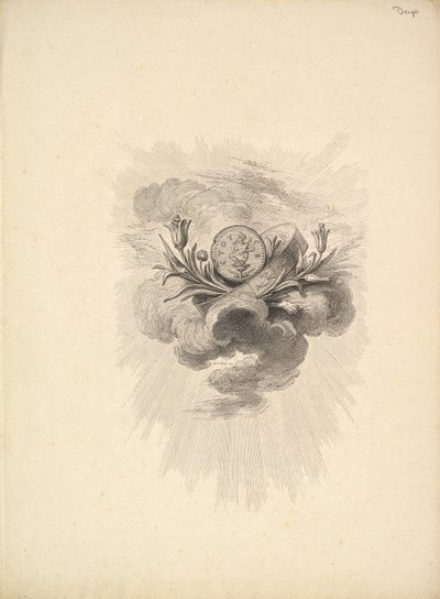 Vignetta con una medaglia raffigurante Arpocrate e fiori di loto, Volume I, Pagina 12, da D..., 1778-80 da Augustin de Saint Aubin