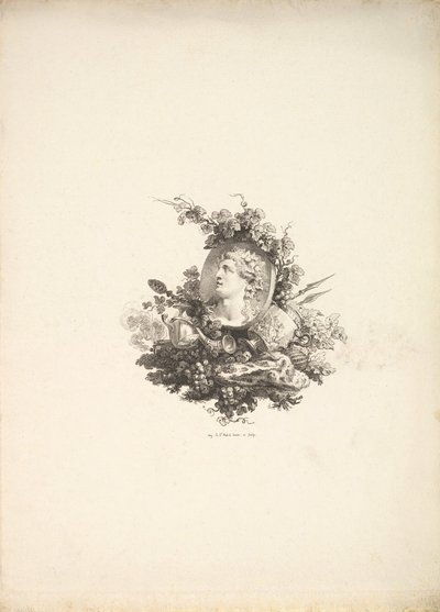 Vignetta con la testa di Bacco su una corniola, Tomo I, Pagina 242, da Descrizione di..., 1778-80 da Augustin de Saint Aubin