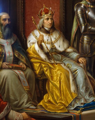 Federico III, spinto a marciare contro i Turchi dal poeta triestino Raffaele Zovenzoni, (dettaglio) da Augusto Tominz