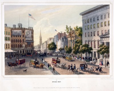 Broad-Way, pub. 1850 (litografia a colori) da Augustus (after) Kollner