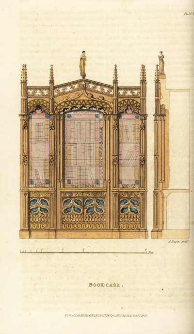 Una libreria gotica da Augustus Charles (after) Pugin
