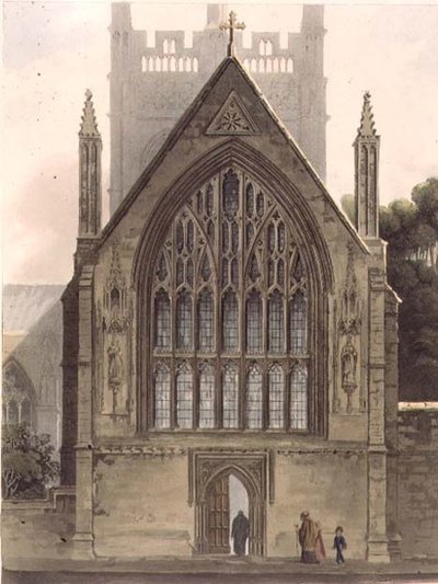 Esterno del Merton College, di fronte alla finestra nord della cappella anteriore, illustrazione da 