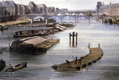 Trasporto merci a Parigi, c.1810 (incisione) da Augustus Charles (after) Pugin