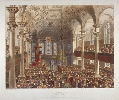 Interno della Chiesa di St Martin-in-the-Fields, Westminster, Londra da Augustus Charles Pugin, Thomas Rowlandson