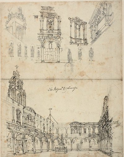 Studio per La Borsa Reale, da Microcosmo di Londra da Augustus Charles Pugin