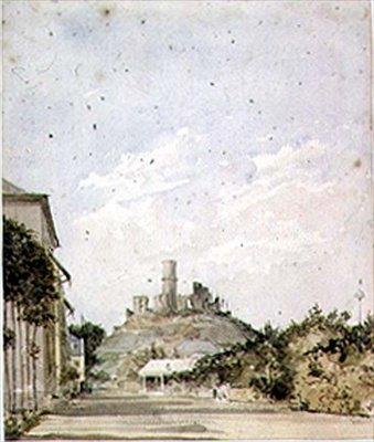 Vista di un castello in rovina da Augustus Charles Pugin