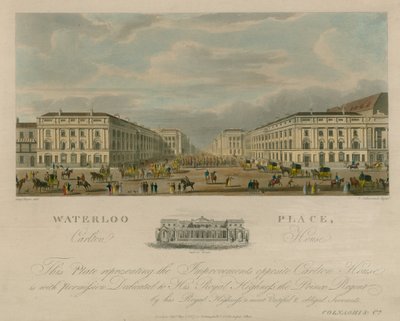 Waterloo Place, Carlton House, Londra da Augustus Charles Pugin