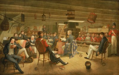 Servizio divino come viene solitamente eseguito a bordo di una fregata britannica in mare da Augustus Earle