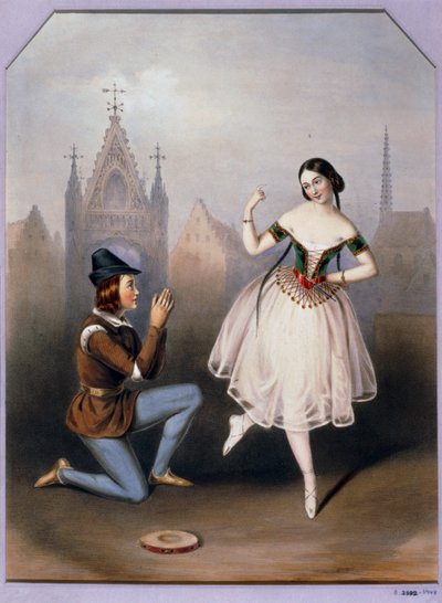 Carlotta Grisi nel ruolo di Esmeralda e Jules Perrot nel ruolo di Gringoire - La Esmeralda, balletto in 3 atti ... (litografia) da Augustus Jules Bouvier