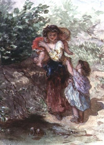 Ragazza in piedi con un bambino sulle spalle, un altro bambino al suo fianco da Augustus Jules Bouvier