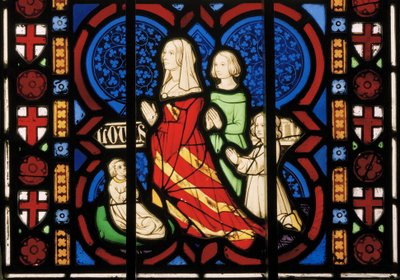 Louisa con la figliastra Anne e le sue due figlie Agnes e Katherine, finestra est della cappella, c.1844 da Augustus Welby Northmore Pugin