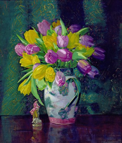 Tulipani gialli e malva in un vaso da Augustus William Enness