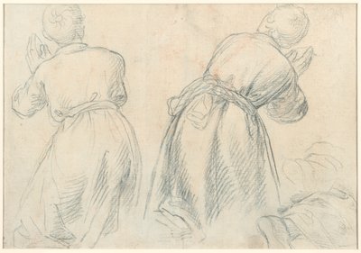 Donna seduta con studi di braccia e gambe (recto); Studi di giovani inginocchiati (verso) da Aurelio Lomi