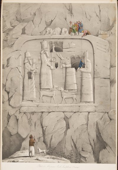 Scultura rupestre assira (Bavian), da Monumenti di Ninive, pub. 1849 (incisione) da Austen Henry Layard