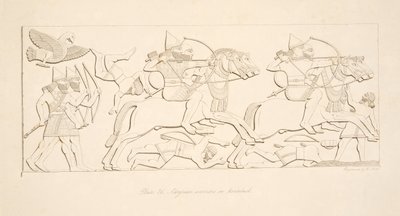 Guerrieri assiri a cavallo, da Monumenti di Ninive, pub. 1849 da Austen Henry Layard