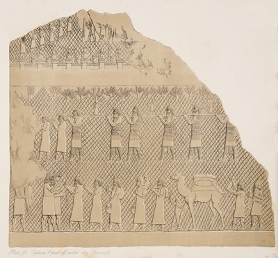 Prigionieri e parte della città murata (Kouyunjik), illustrazione da Monuments of Nineveh, 1858 da Austen Henry Layard
