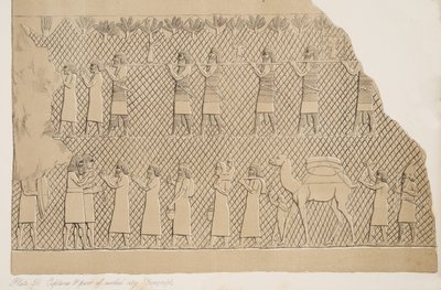 (dettaglio) da Prigionieri e parte della città murata (Kouyunjik), illustrazione da Monuments of Nineveh, 1858 da Austen Henry Layard