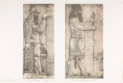 Monumenti di Ninive: Tavola 6, Dio-pesce Nimroud, Figura vicino a un ingresso Kouyunjik, 1853 da Austen Henry Layard
