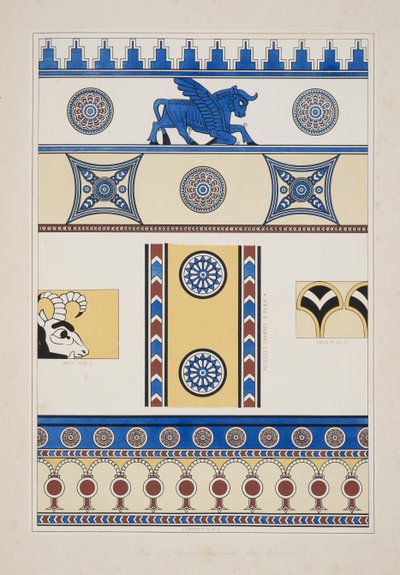 Ornamenti dipinti da Nimroud, da Monumenti di Ninive, pub. 1849 da Austen Henry Layard