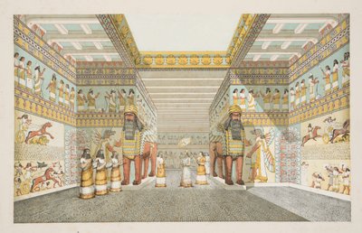 Ricostruzione della sala di un palazzo assiro, da Monumenti di Ninive, pub. 1849 da Austen Henry Layard