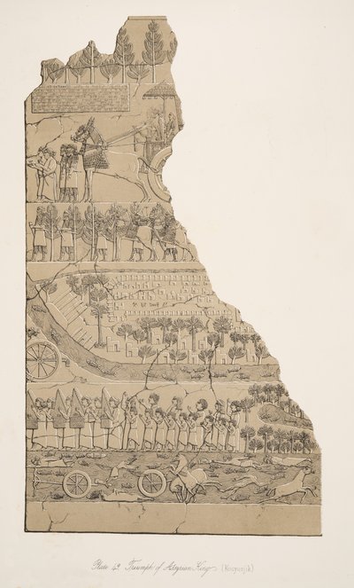 Trionfo dei re assiri (Kouyunjik), da Monumenti di Ninive, pub. 1849 da Austen Henry Layard