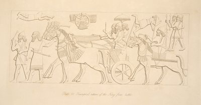 Ritorno trionfale del re dalla battaglia, da Monumenti di Ninive, pub. 1849 da Austen Henry Layard