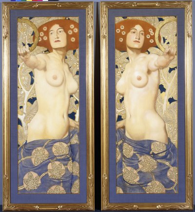 Un paio di pastelli su carta, raffiguranti figure femminili semi-nude, c.1900 da Austrian School