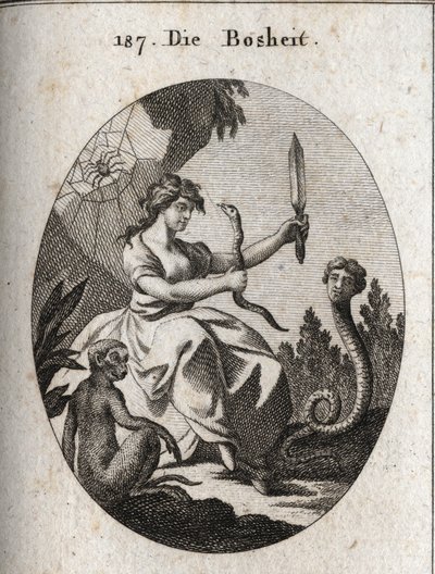 Allegoria della malizia. Sembra felice con un aspide e un pugnale. da Austrian School