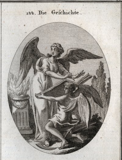 Allegoria della storia. Le sue azioni di ascolto e scrittura su un grande libro sostenuto dal tempo significano l