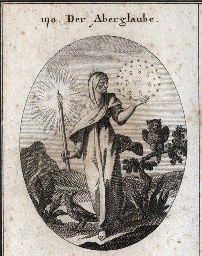 Allegoria della superstizione. Tiene una candela accesa e un cerchio di stelle. da Austrian School