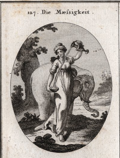 Allegoria della temperanza. I suoi attributi sono acqua e vino mescolati insieme, così come l