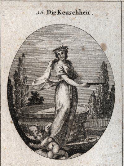 Allegoria della castità con una corona di cannella, simbolo della castità tra gli egiziani, e uno schermo pieno d