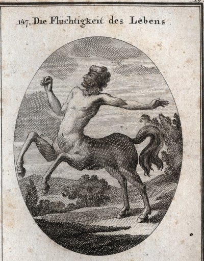 Allegoria della velocità della vita umana rappresentata da un Centauro. Incisione in "Iconologie oder Ideen aus dem Gebiete der Leidenschaften und Allegorien bildich dargestellt fur Zeichner, Mahler, Dichter, Gelehrte, Erzieher und freunde Hoherer Geschmac da Austrian School