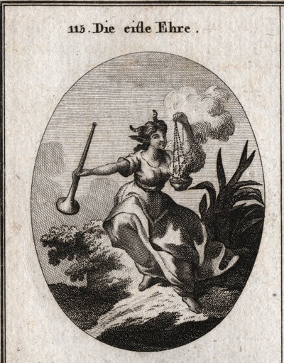 Allegoria della vanagloria che tiene una tromba e respira l