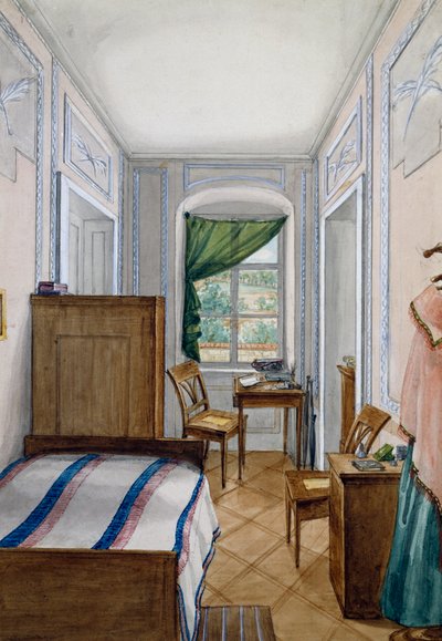 Piccola stanza in stile Biedermeier, acquerello, Austria da Austrian School