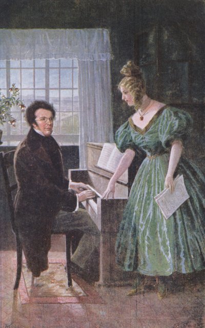 Franz Peter Schubert che suona il pianoforte, cartolina c.1910 da Austrian School