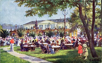 Cartolina raffigurante la terrazza del caffè Meierei-Tivoli, Quartiere di Schönbrunn, Vienna da Austrian School