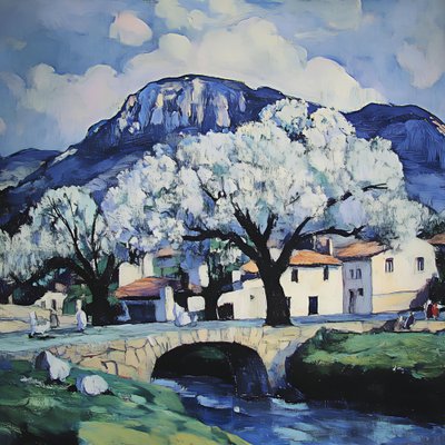 Paesaggio di un villaggio in fiore da Avanesova Elena