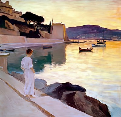 Donna sulla costa al tramonto da Avanesova Elena