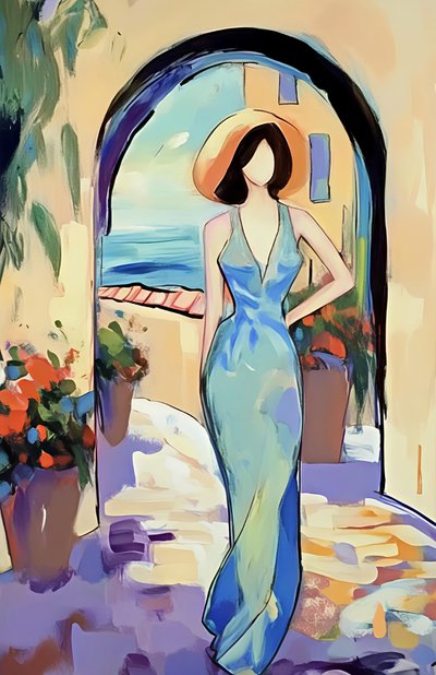Donna elegante con vista sul mare da Avanesova Elena