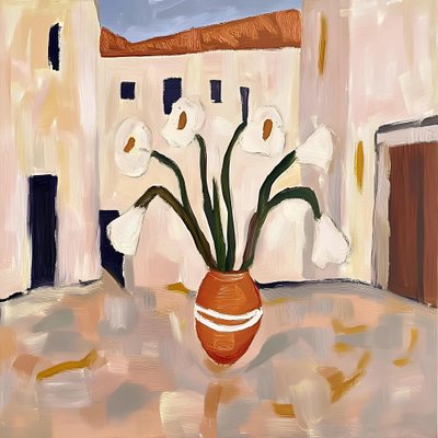 Vaso in terracotta con fiori bianchi da Avanesova Elena