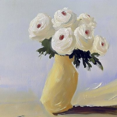 Fiori bianchi in un vaso giallo da Avanesova Elena