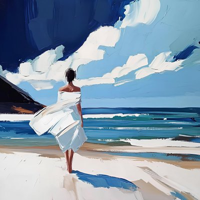 Donna che cammina sulla spiaggia da Avanesova Elena