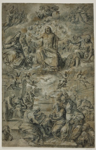 Disputa del Santissimo Sacramento con la Trinità che aleggia nel cielo da Avanzino Nucci