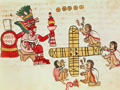 Gioco del Patoli e il dio, Xochipilli, dal Codice Magliabechiano da Aztec